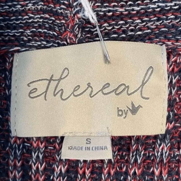 Ethereal Paper Crane Sweater Dress Blue Red Knit Bohemian Fringe Hem S - Picture 6 of 8